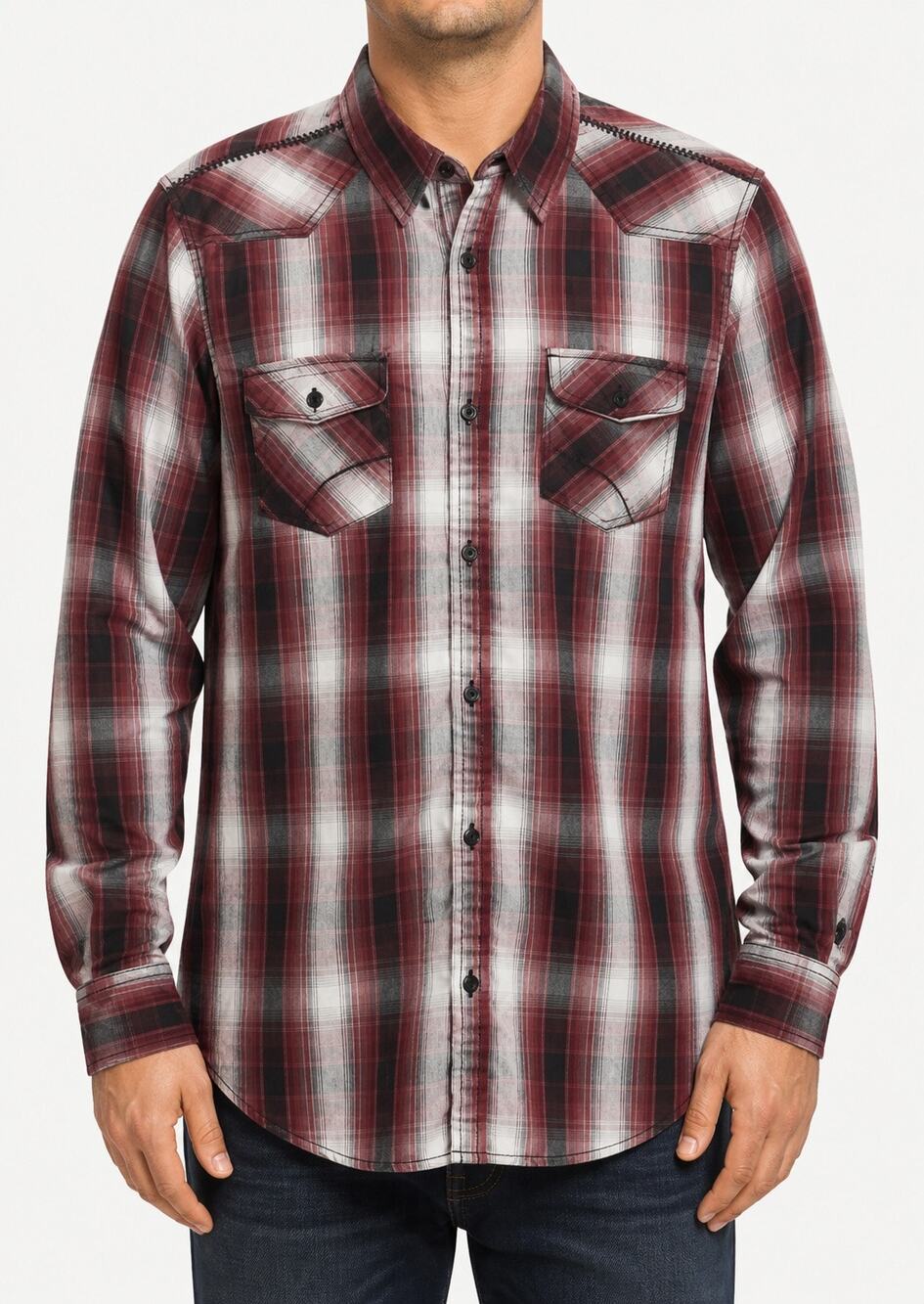NEW i Jeans by Buffalo Shirt Mens Large Red White Plaid Long Sleeve Button-Up